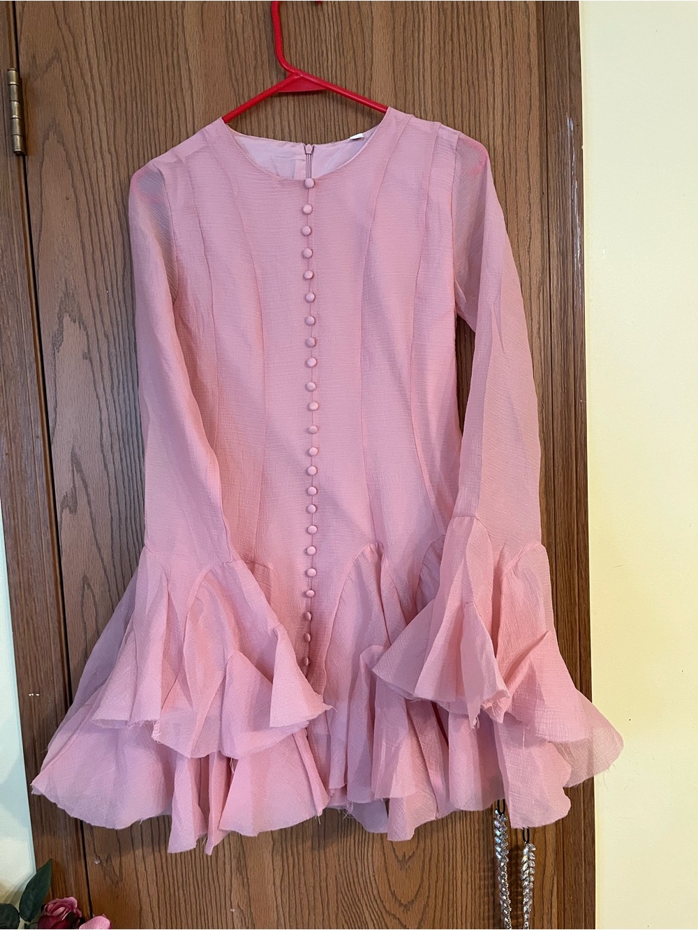 Pink Ruffle Hem Button-Front Dress